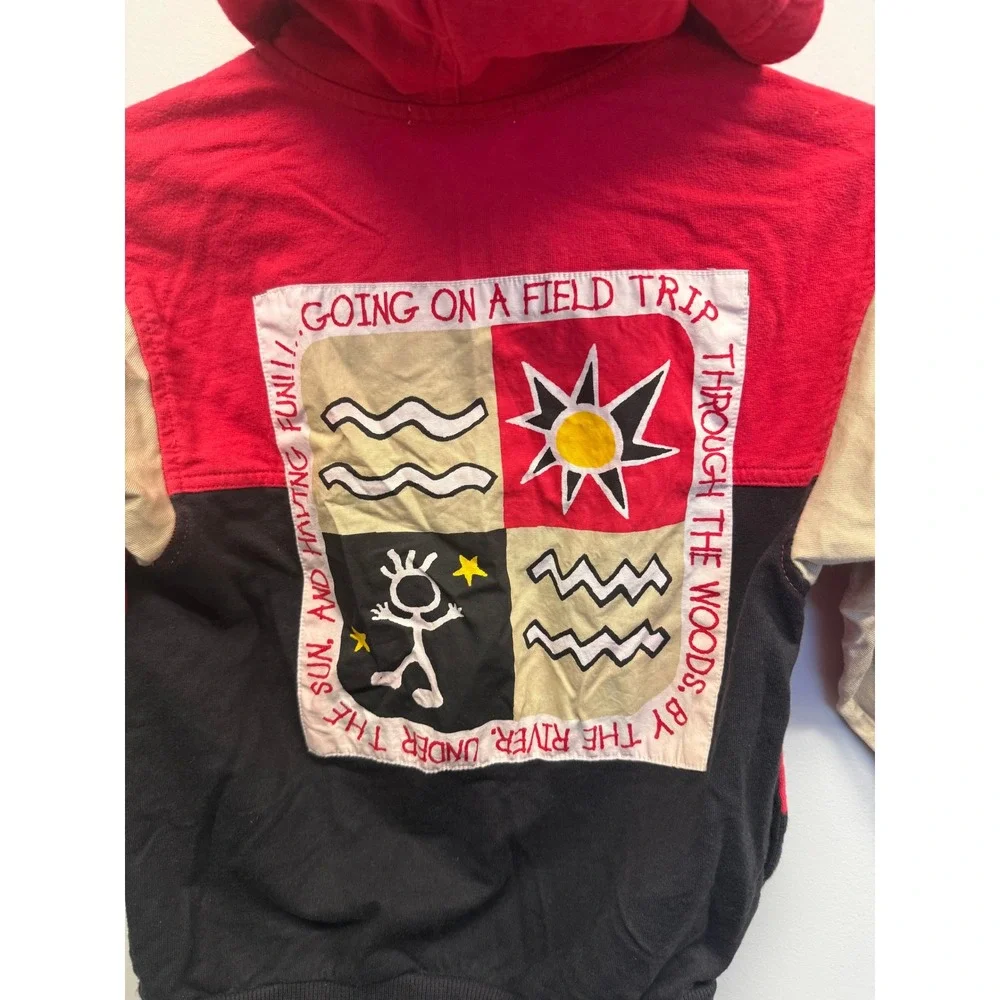 Vintage Gymboree Kids Large 6 Red Black Colorblock Field Trip Graphic Zip Hoodie